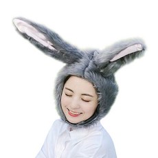 PARTY PANG 可愛長毛兔連帽帽, 灰色, 1個