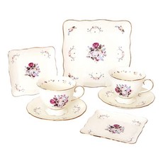 로얄스탠리 엔틱 사각 티타임 2인 세트 5p, 1세트, 커피잔 2p + 사각접시 13cm 2p + 19cm