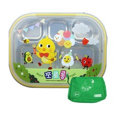 動物印花不鏽鋼餐盤餐盒組, 混色, 餐盤+便當蓋+便當袋