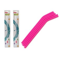 Lico 矽膠吸管 粉紅色 5入 + 費雪 吸管清潔刷 小 2入, 1套