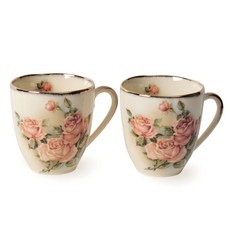 皇后玫瑰花朵馬克杯, 象牙白, 2個