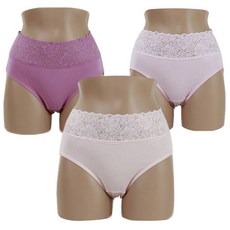 Kerri Lucy蕾絲純棉彈性高腰內褲 3件組, 粉色, 紫色, 膚色