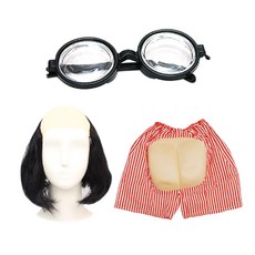PARTYSHOW 搞笑組合1號 屁股短褲 隨機出貨 + 禿頭假髮黑色 + 傻瓜眼鏡, 混合顏色, 1套