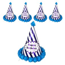PARTYSHOW POP條紋生日派對帽, 藍色, 5個
