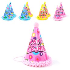 派對秀緞帶蕾絲生日尖帽 黃色 3入+粉色 3入+藍色 3入, 混色, 1套