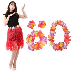 派對秀夏威夷派對芙拉裙 60cm + 派對花蕾套裝, 紅色