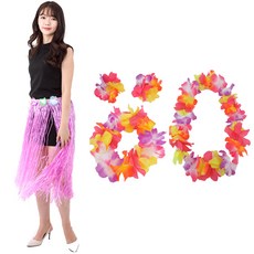PARTYSHOW 夏威夷草裙 80cm + 派對花環組, 粉紅色, 1套