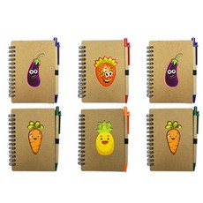 Bluemato 水果蔬菜 橫線 彈簧筆記本 70張 + 原子筆組 中型 SNP002, 隨機出貨(筆記本), 黑色(原子筆), 6套