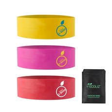 ECOLIZ 彈力帶3入組+收納袋, 黃色、紫色、紅色
