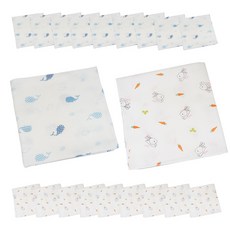 SHUBEBE 竹節棉紗無螢光印花手帕 鯨魚 10入+紅蘿蔔兔 10入