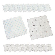 SHUBEBE 竹節棉紗無螢光印花手帕 藍色圓點 10入+星星熊 10入