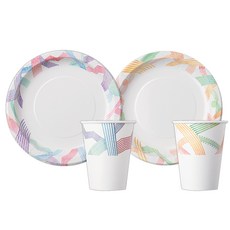 BLEEN Ribbon Pop 紙盤 藍色 180mm 10入 + 綠色 180mm 10入 + 紙杯 藍色 260ml x 10入 + 綠色 260ml x 10入, 1套