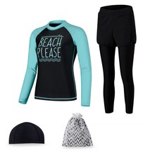 AQUATICA 女款防曬長袖泳衣+假兩件式短褲內搭長褲 AQAWBO-WL+彈性泳帽組