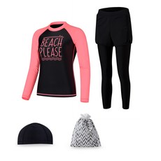 AQUATICA 女款防曬長袖泳衣+假兩件式短褲內搭長褲 AQAWBN-WL+彈性泳帽組