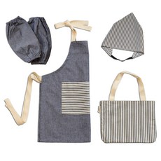 SEMOMS 藍黑色圍裙+頭巾+袖套+手提包