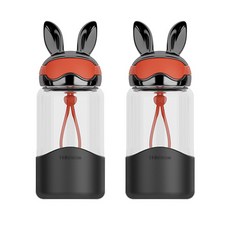 PUKO 兔子飛行員造型耐熱玻璃水瓶 2入組, 黑色, 340ml