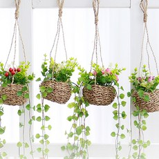 JOART 人造愛之蔓藤蔓果實籃 4入, 粉紅色+紅色+綠色+紫色, 1套