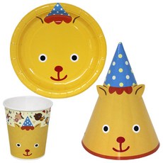 B Home Baking 卡通塗層盤 + 派對帽 + 紙杯 黃色小狗, 10套
