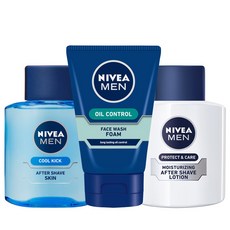 NIVEA 妮維雅 男士臉部基礎清潔保養品 3入組, 鬚後水100ml+鬚後乳液100ml+洗面乳100g, 1組