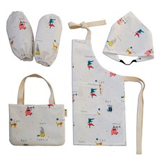 SEMOMS 動物印花圍裙+頭巾+袖套+收納包