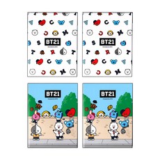 BT21 4단 점착메모지 2탄 화이트 2p + 그린 2p, 혼합 색상, 1세트