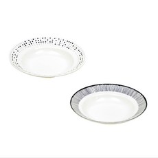 HANKOOK CHINAWARE 簡約印花陶瓷盤組 2入, 點、線, 1套