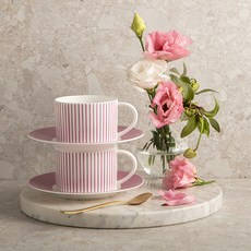 HANKOOK CHINAWARE Cozy Pink 咖啡杯 2入 + 杯墊 2入, 混合顏色, 1套