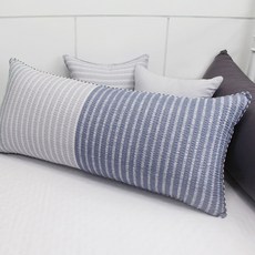 BED&DECO 拼色條紋印花泡泡紗靠枕套+枕芯, 線海軍