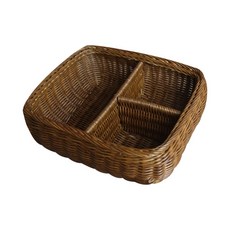 Gomikka藤編圓角3格收納盒, 棕色的, 1個