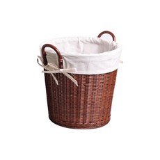 裝飾籐編布質圓筒提籃 小, 棕色, 1個