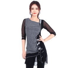 Belly批發商城 撞色亮片螺紋T恤 LDT2400, 銀色