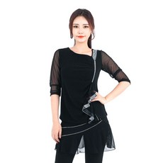 Belly批發商城 撞色亮片螺紋T恤 LDT2400, 黑色