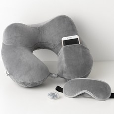 iNTRAVEL 質感靠枕+眼罩+耳塞組, 灰色