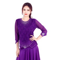 玫瑰蕾絲雙層T恤 LDT3200, 紫色