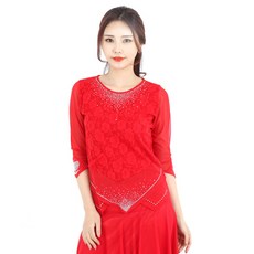 玫瑰蕾絲雙層T恤 LDT3200, 紅色