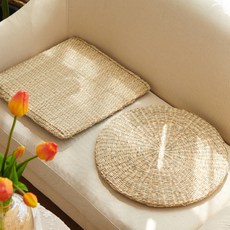 Kkumikka 扁平藤編坐墊 坐墊 藺草坐墊 方形