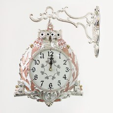 키다리시계 쌍부엉이 양면 벽시계, 은핑크