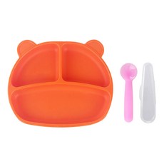 BeBeLock 矽膠吸盤分隔餐盤+湯匙 隨機出貨, 橘色, 1組