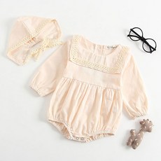 Mom's care 方領造型長袖連身衣+帽子套裝