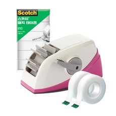 3M Scotch 一鍵式膠帶台 + 2款膠帶補充裝 + 18mm補充裝6入, 粉紅色, 1套