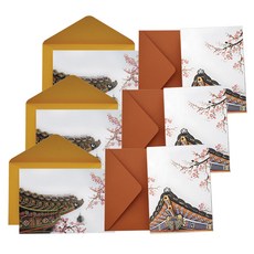 From&To T219-12 傳統房屋新年賀卡 祝賀感謝卡 2張 + 信封 2個 + 內頁紙 2張, 混合顏色, 3套