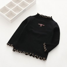 Contikids 女童素色高領滾邊長袖T恤