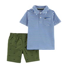 카터스 베이비 남아용 2p 스트라이프 폴로 + 포플린 쇼트 세트