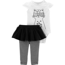카터스 여아용 2p 포일 캣 바디수트 + 튀튀 팬츠 세트