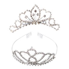 PARTYSHOW 方晶鋯石皇冠頭飾組 中 + 大 B款, 銀色, 1組