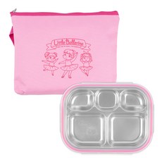 芭蕾圖案不鏽鋼午餐餐具組, 混色, 餐盤+便當蓋+便當袋