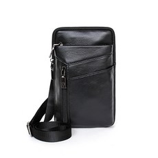 BLUEMOUNT 男士皮革斜背包 3407, 黑色