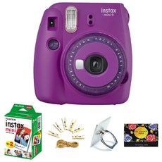 instax 拍立得 Mini 9 Instant Camera Clear Purple + Mini Film 2p + Photo Line + Smart Ring隨機出貨+油紙25p, 單品, 1套