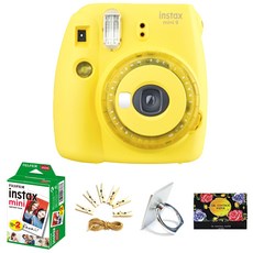 instax 拍立得 Mini 9 Instant Camera Clear 黃色+迷你膠卷2p+照片線+智能環隨機出貨+油紙25p, 單品, 1套