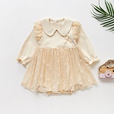 Mom's care 荷葉邊蕾絲長袖連體衣裙